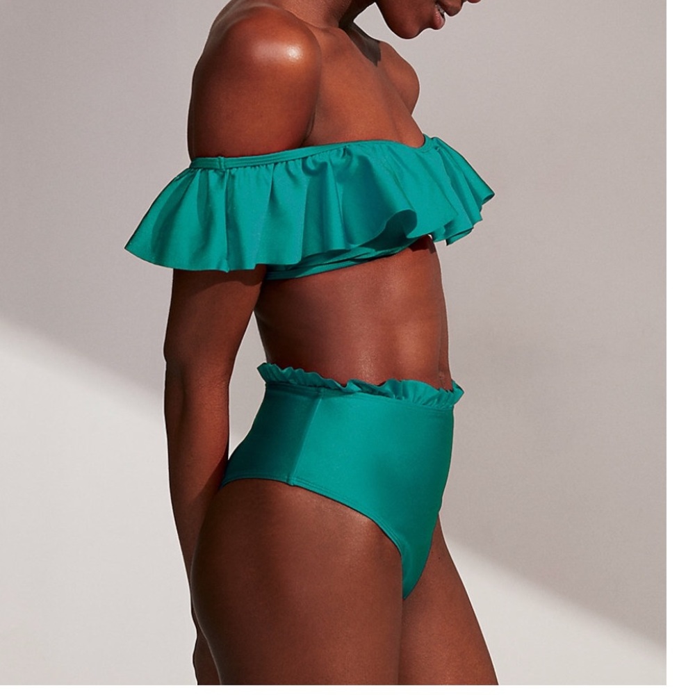 Express shimmer ruffle bandeau bikini top